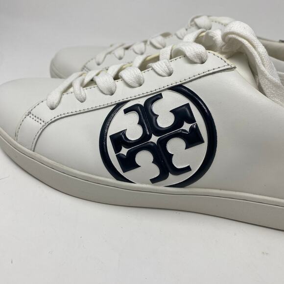 Tory Burch white leather snakeskin sneakers size 10 Leigh T-logo Snow black - Picture 7 of 12